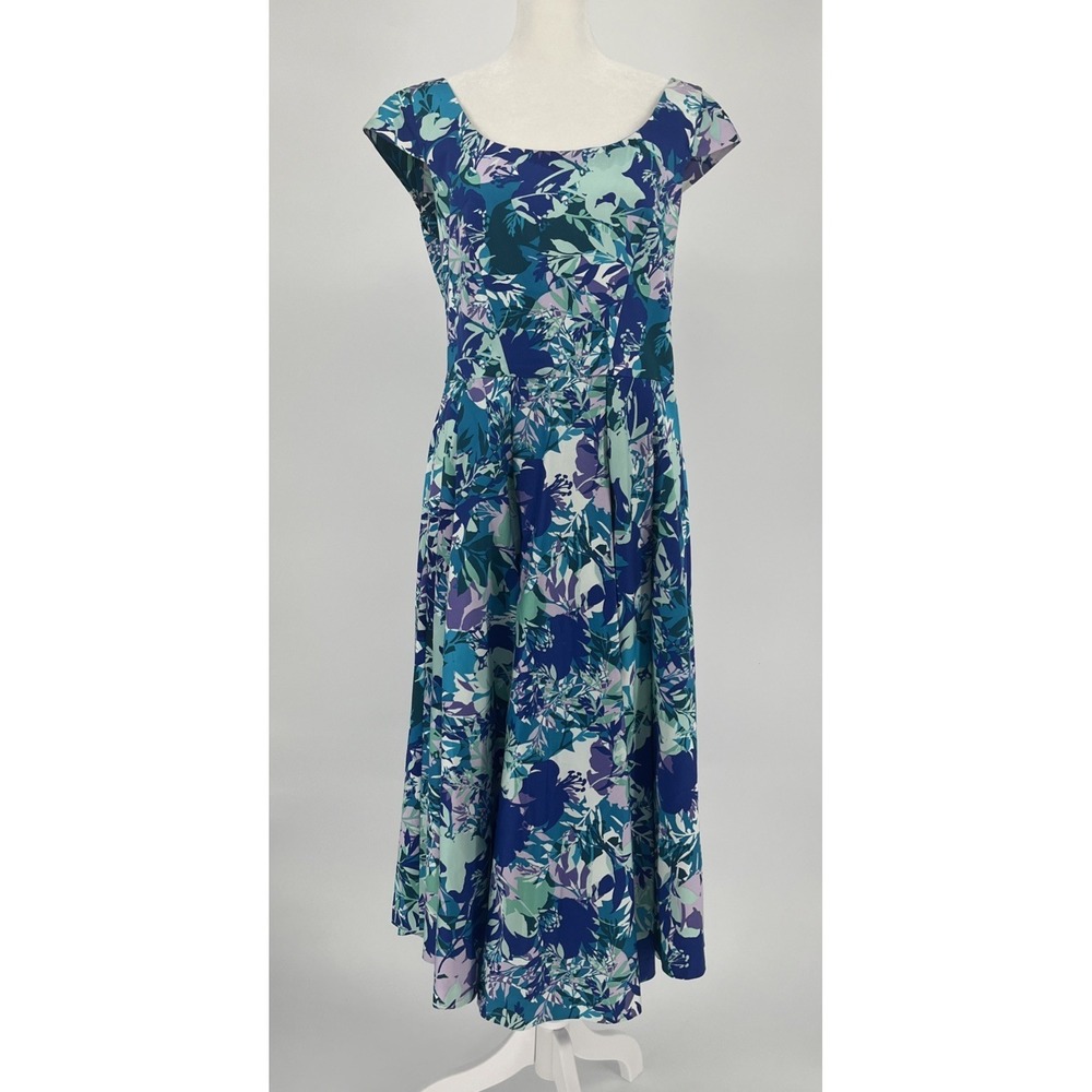 Calvin Klein Fit Flare Dress Full Twirl Skirt Purple Floral Garden Party Sz 12